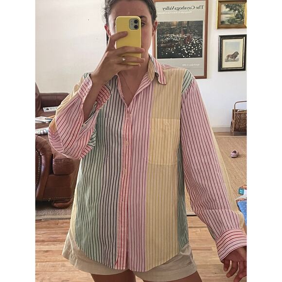 Vintage Tops - Vintage Multicolor Cotton Stripe Button Down
